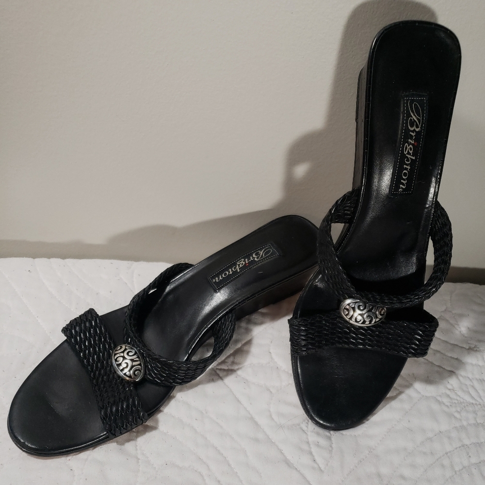 Brighton Denise Black Slip On Wedge Sandals